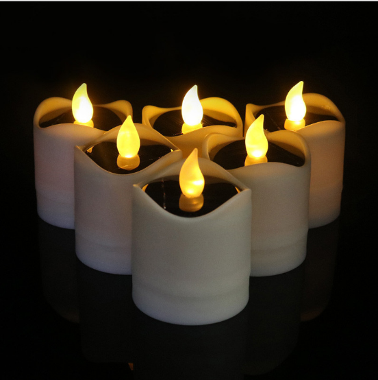 6pcs Solar Powered LED Candle Light Yellow Flicker Tea Lamp Festival Wedding Romantic Decor No Smoke, No flame