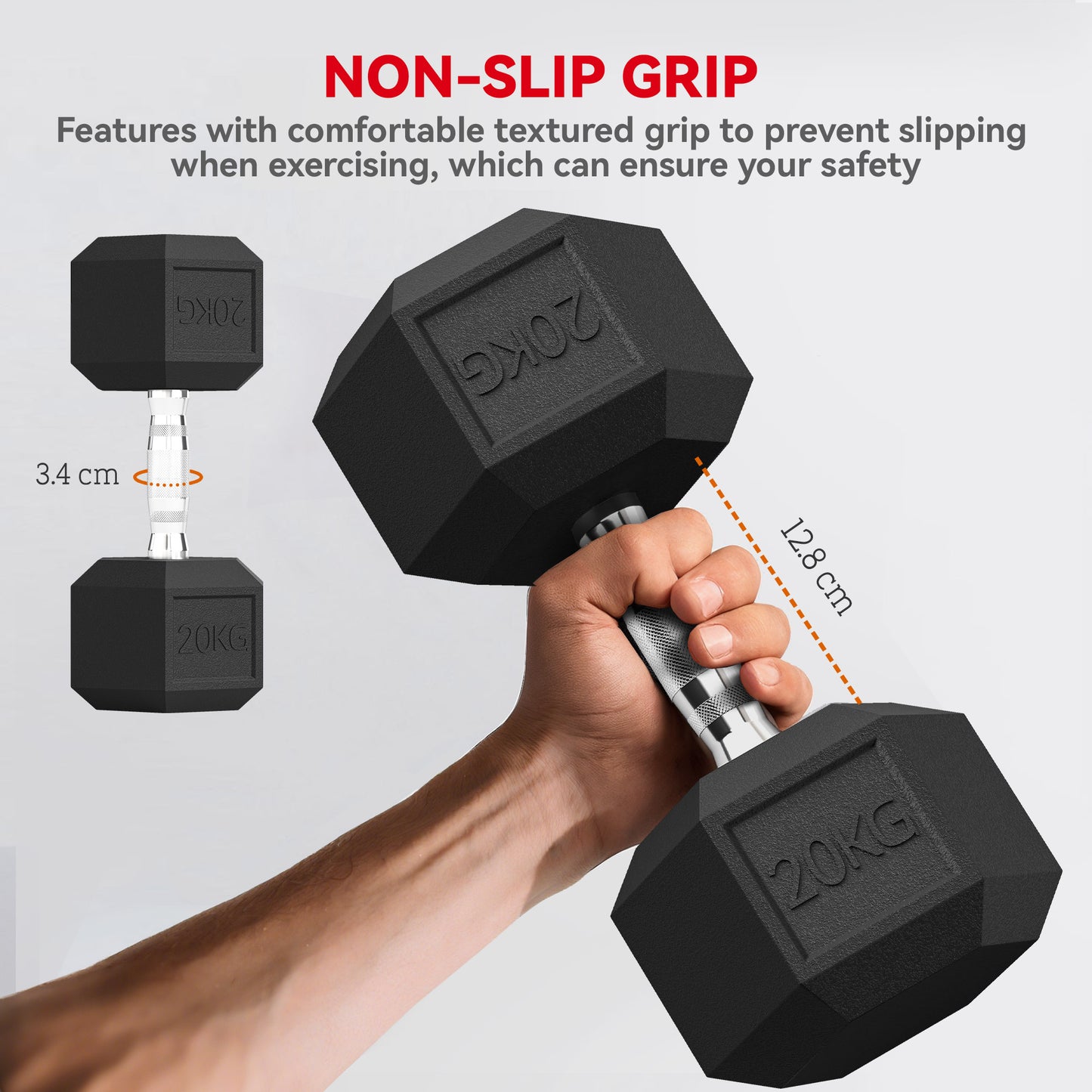 2x20KG Rubber Hex Dumbbell Portable Hand Weights Dumbbell Home Gym