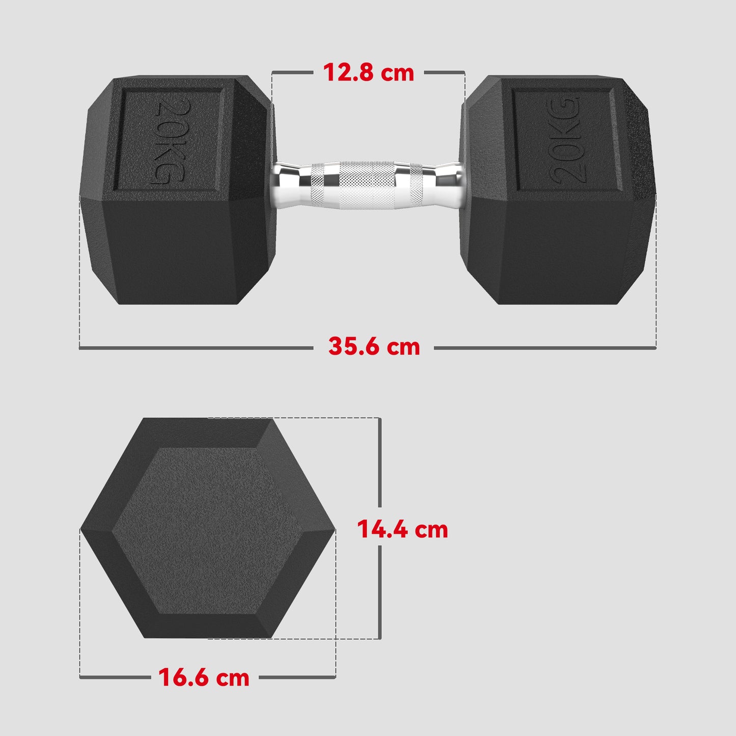2x20KG Rubber Hex Dumbbell Portable Hand Weights Dumbbell Home Gym