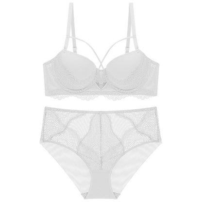 French Lace Splicing Hollow-out Sexy Bra Suit