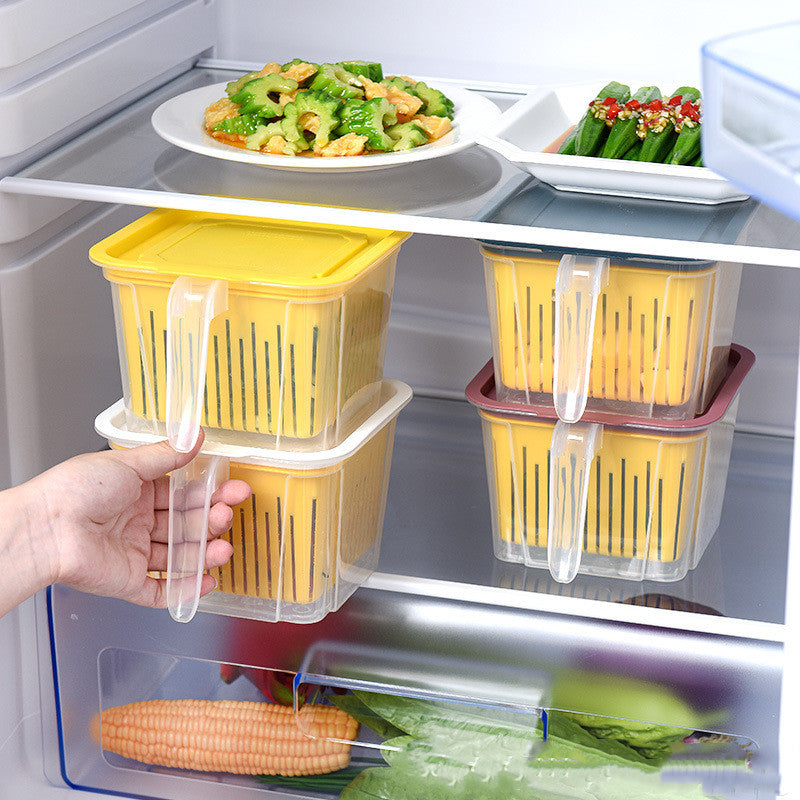 Refrigerator Double-layer Fruit And Vegetable Food Storage Container With Lid Drain,Food Storage