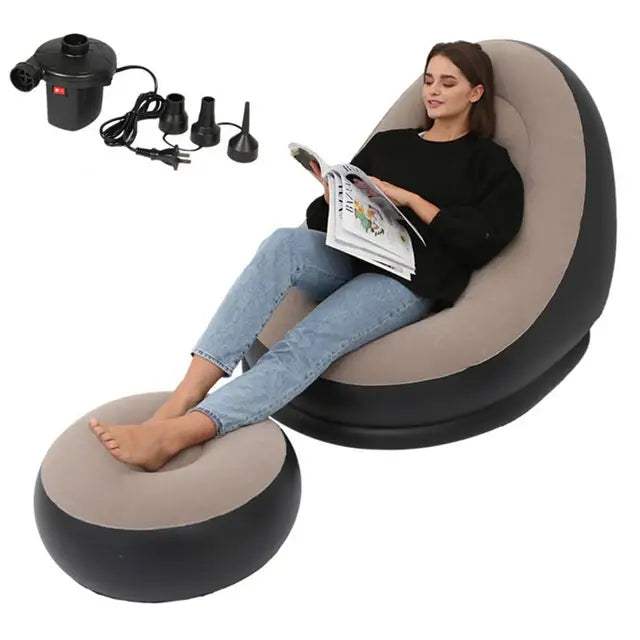 Inflatable Air Mattress Lazy Sofa Deck Chair Comfortable Leg Stool Rest Single Beanbag
