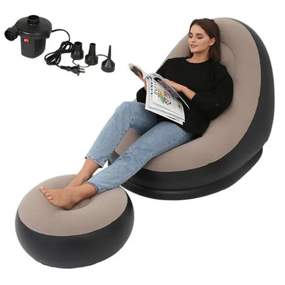 Inflatable Air Mattress Lazy Sofa Deck Chair Comfortable Leg Stool Rest Single Beanbag