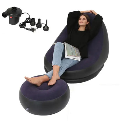 Inflatable Air Mattress Lazy Sofa Deck Chair Comfortable Leg Stool Rest Single Beanbag