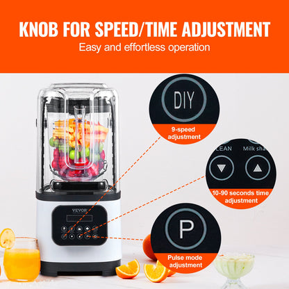 Professional Blender With Shield, Commercial Countertop Blenders, 68 Oz Jar Blender Combo
