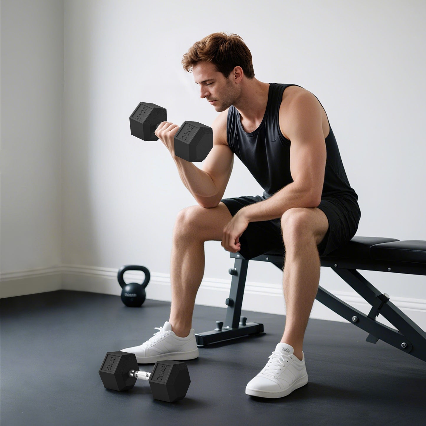 2x20KG Rubber Hex Dumbbell Portable Hand Weights Dumbbell Home Gym