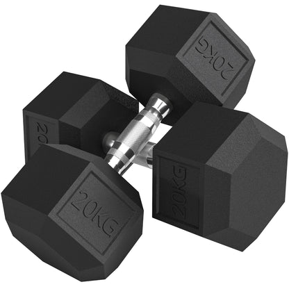2x20KG Rubber Hex Dumbbell Portable Hand Weights Dumbbell Home Gym