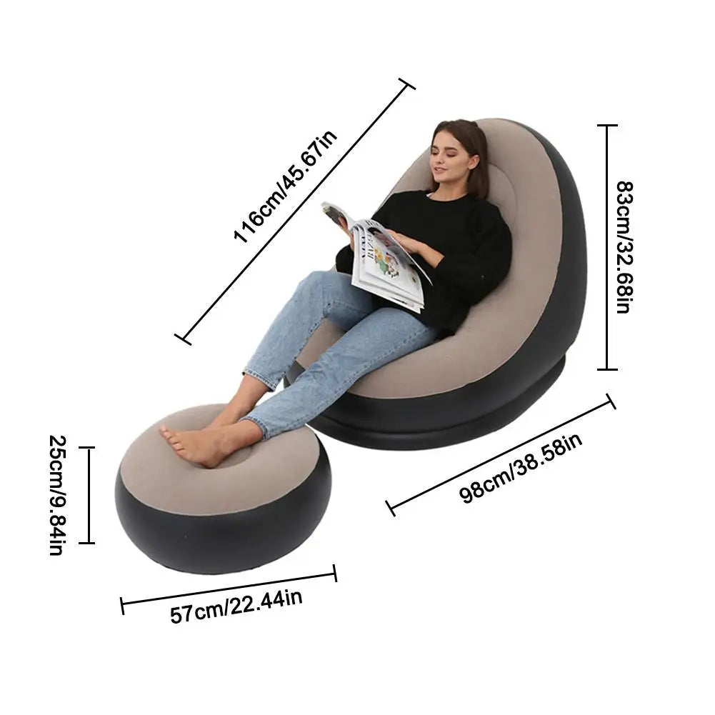 Inflatable Air Mattress Lazy Sofa Deck Chair Comfortable Leg Stool Rest Single Beanbag