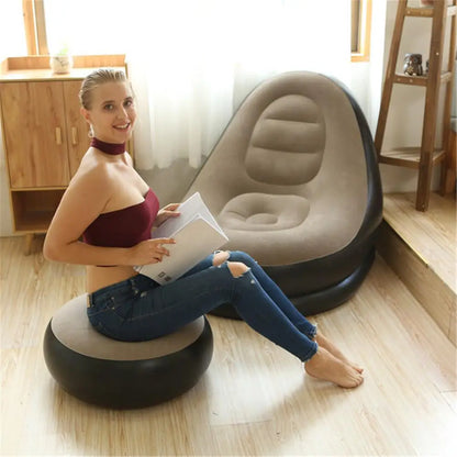 Inflatable Air Mattress Lazy Sofa Deck Chair Comfortable Leg Stool Rest Single Beanbag