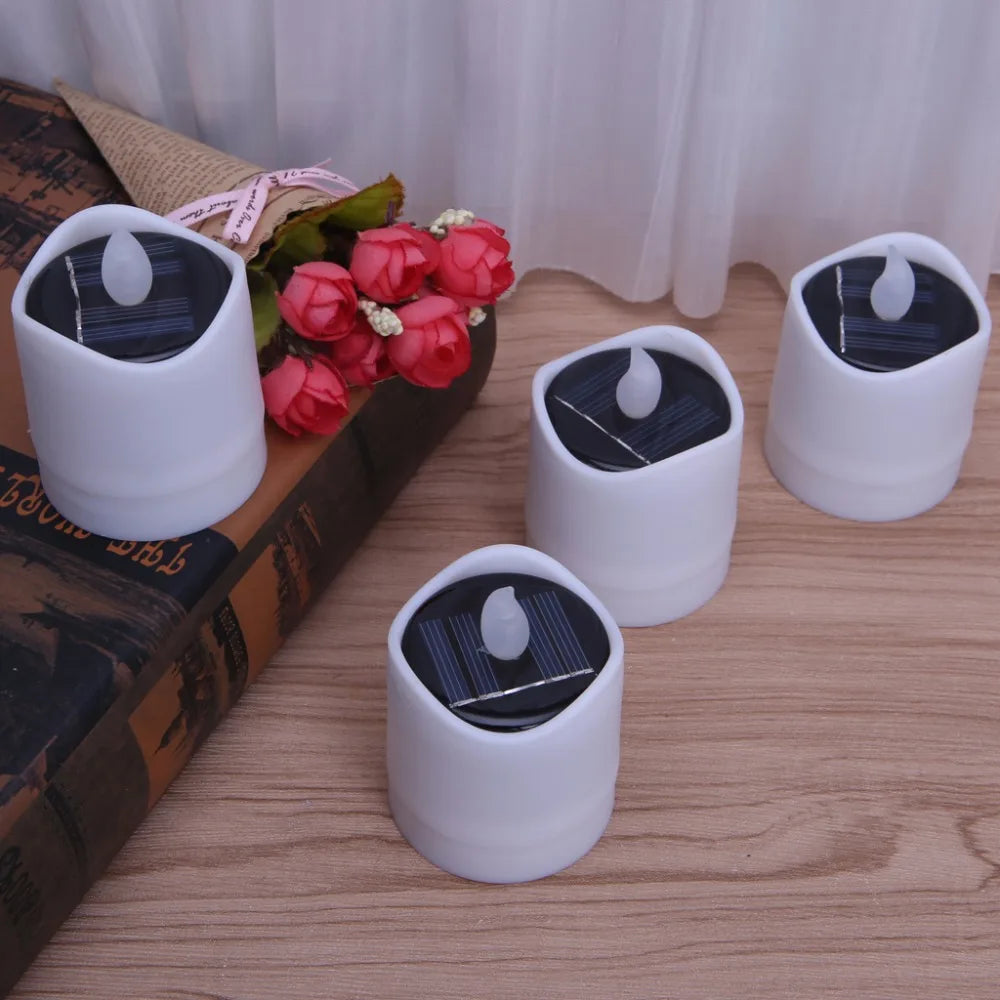 6pcs Solar Powered LED Candle Light Yellow Flicker Tea Lamp Festival Wedding Romantic Decor No Smoke, No flame