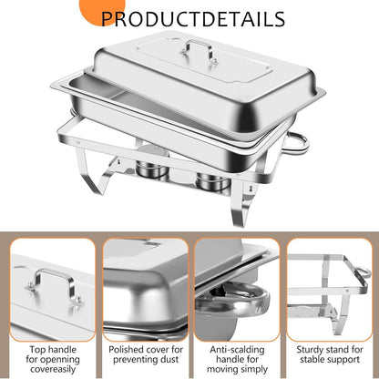 9L Stainless Steel Foldable Chafing Dish Single Buffet Food Warmer Catering